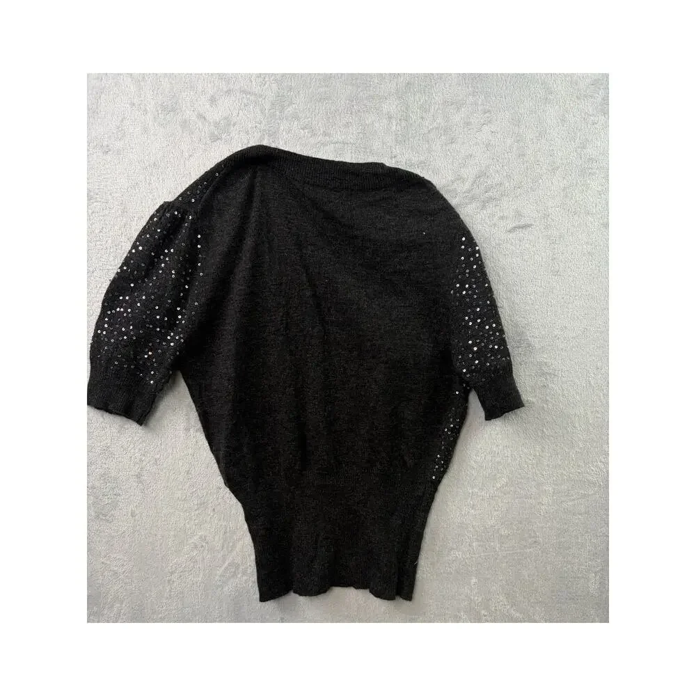 BCBGMAXAZRIA Sequin Short Sleeve Sweater – Charcoal Gray – Size M